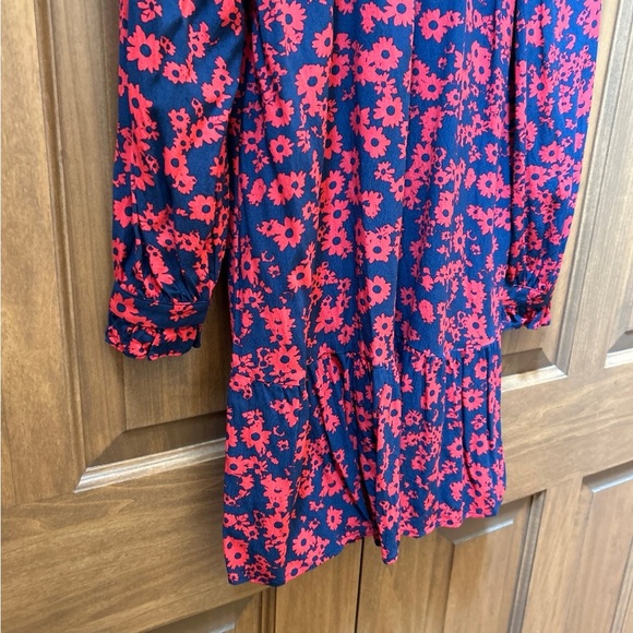 Loft flowy red & blue floral drop waist dress - Picture 3 of 7
